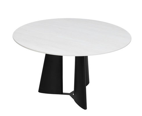 Ceramic Top Fixed Type Modern Round Dining Table Easy Cleaning With Metal Base