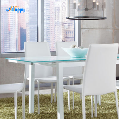 Contemporary Width 70cm Glass Top Dining Table KD Type With Iron Frame