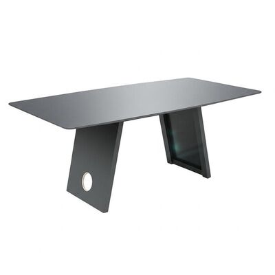 Matte Surface Finish Ceramic Top Dining Table featuring Rounded Edge Style and Powder Coated Base Finish suitable for office dining areas